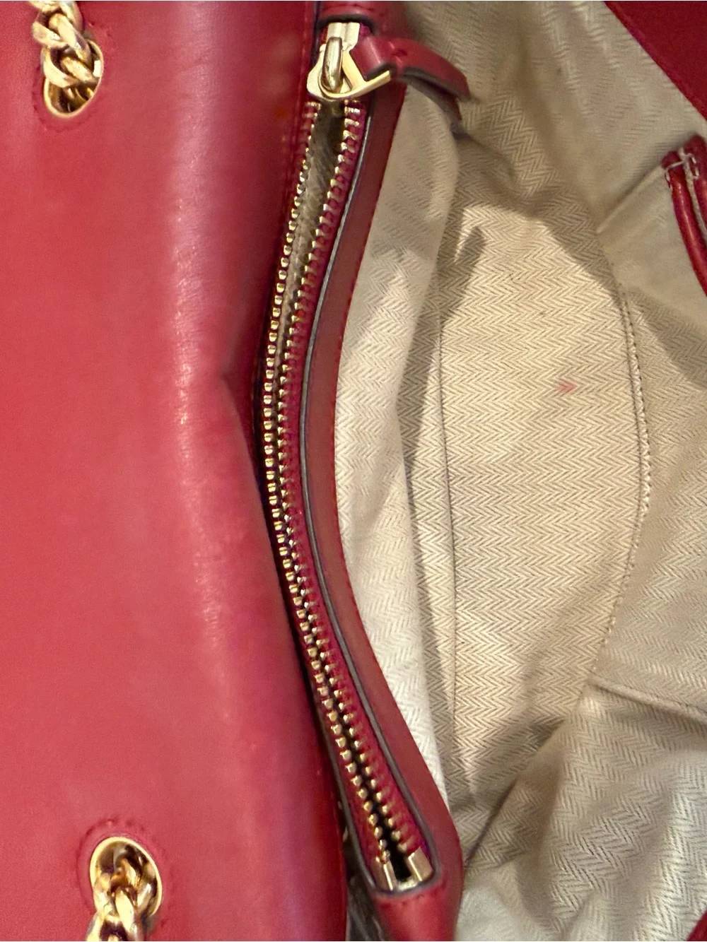 Tory Burch Full Size Quilted Chevron Shoulder Bag in Wine Red with Gold Hardware